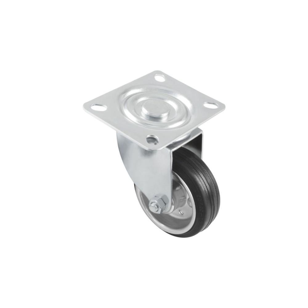 RODA C/PLACA GIRAT. BORRACHA 100mm AMIG