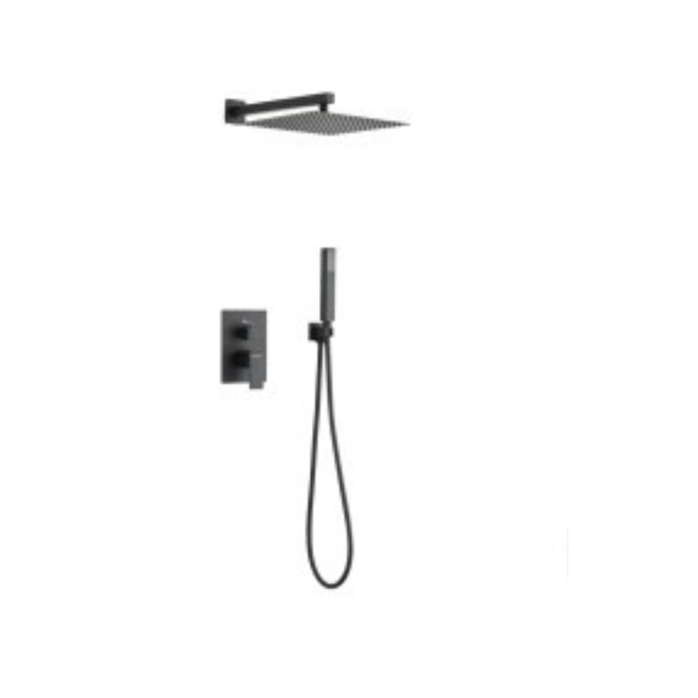 Conjunto de duche embutir design quadrado preto escovado