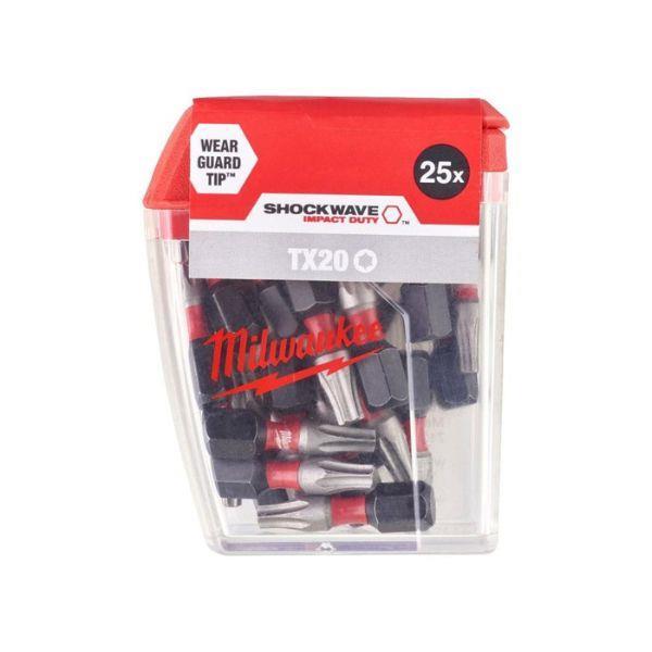 25 PC PONTAS P/APARAFUSADORA SHOCKWAVE TX20 25MM MILWAUKEE