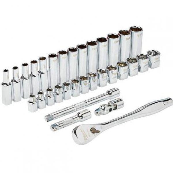 JOGO DE 28pcs ROQ. E CH. DE CX DE 1/2" METRICA MILWAUKEE