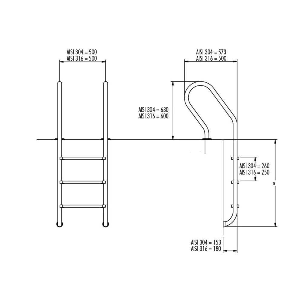 Escada p/piscina A-316 mista 4 degraus anti-deslizante