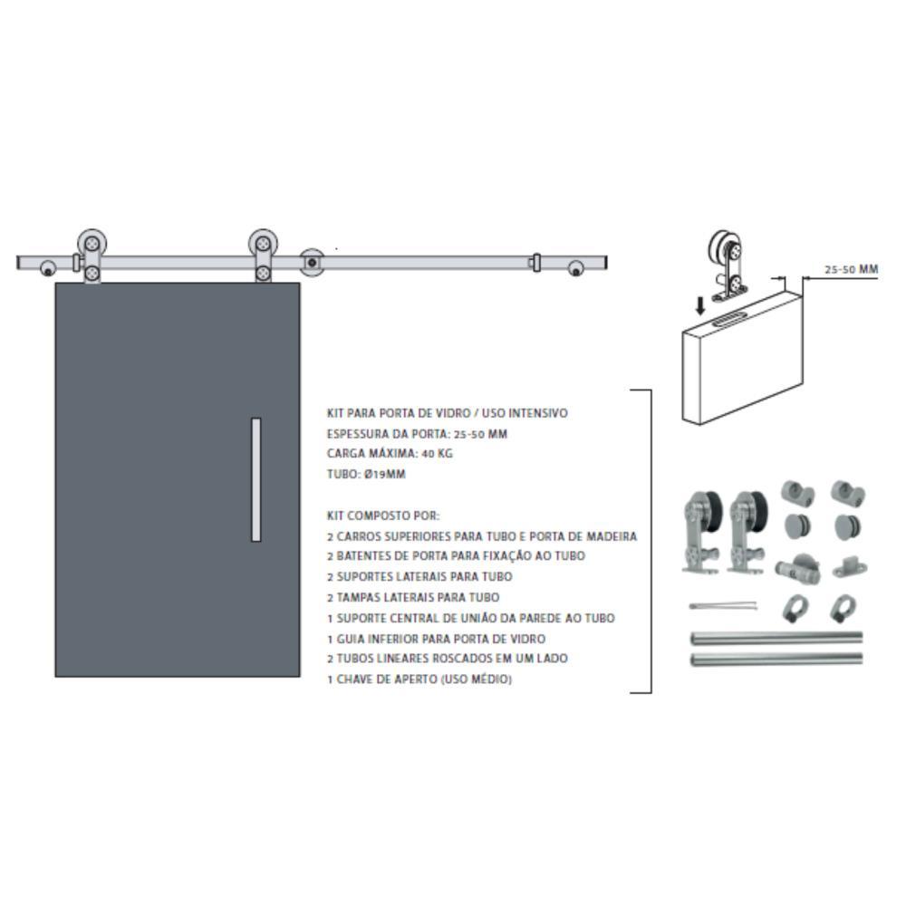 SIST. DE CORRER P/MADEIRA SCM-02 19mm AÇO INOX APC