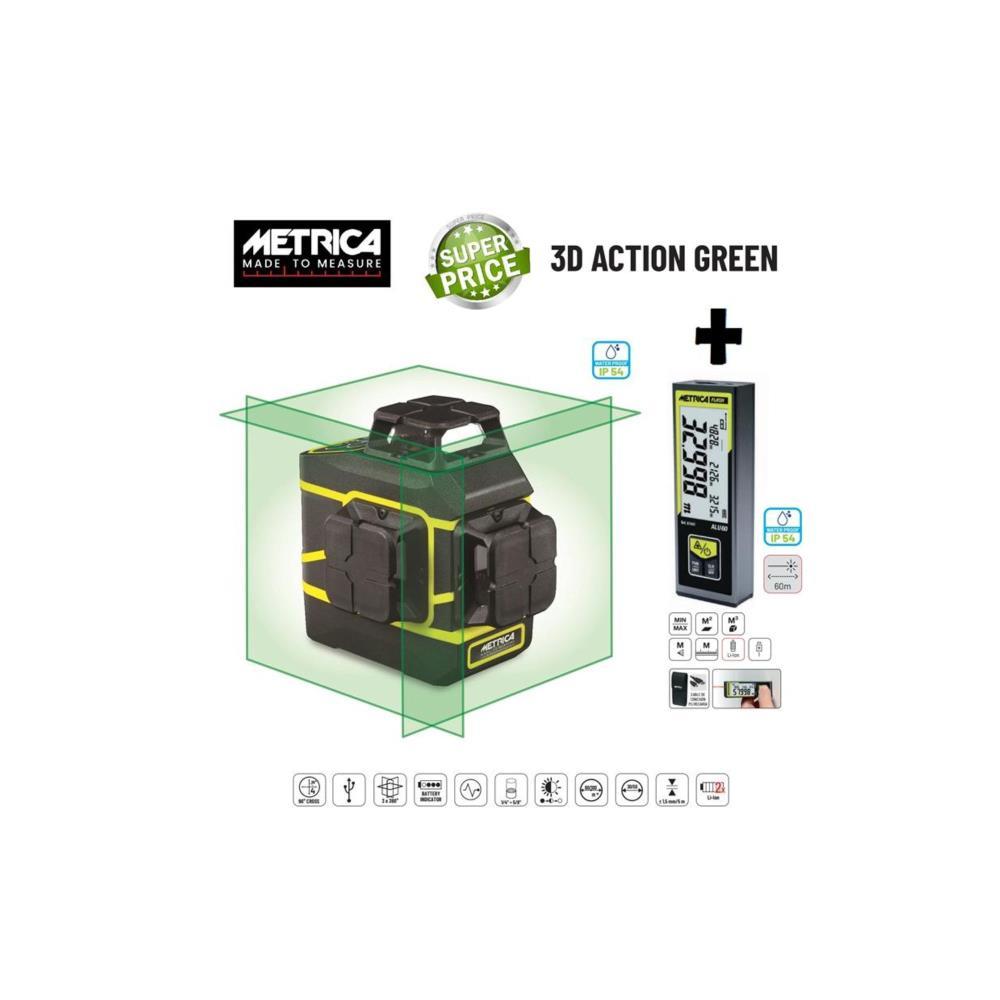 Nivel laser 3D 3x360º linhas verde 50mt c/2 bat. USB