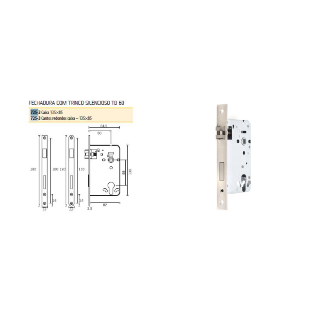 FECHADURA S/CIL. 725X60 CANTO RECTO INOX