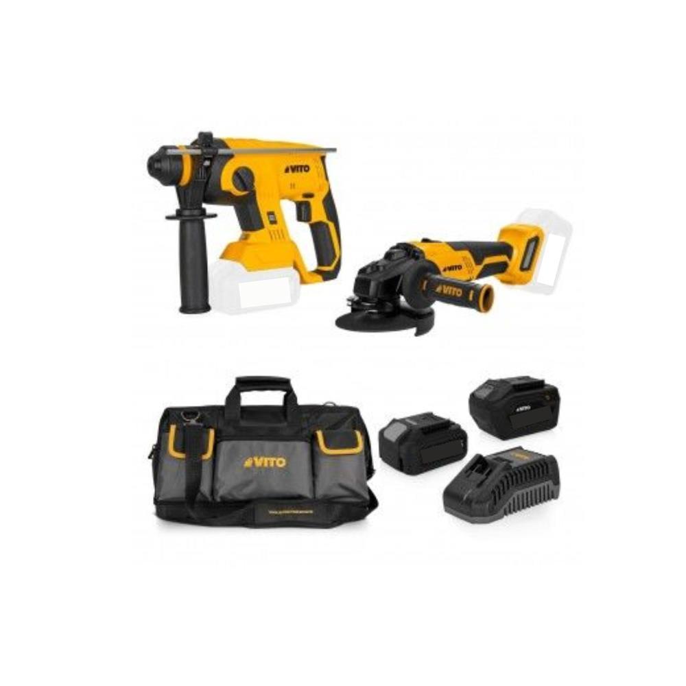 Pack martelo perfur.+rebarb.125mm+carreg+2 bat.+saco Vito