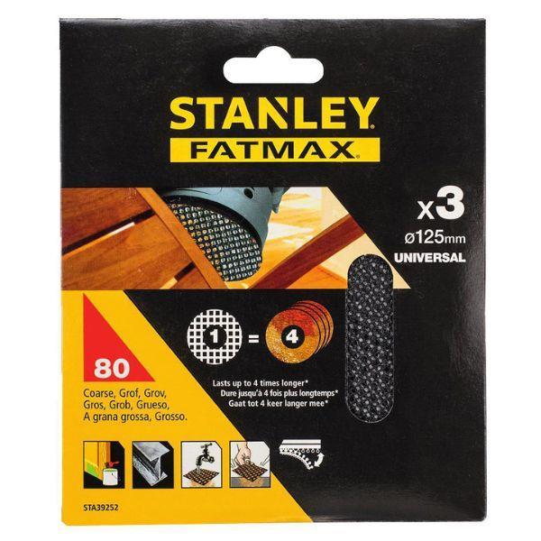 3 FOLHAS LIXA MALHA 125mm GR. 80 STANLEY