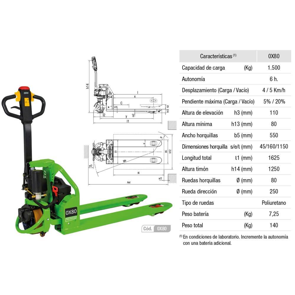 Porta paletes a bateria litio 1500kg 48V/20Ah Imcoinsa