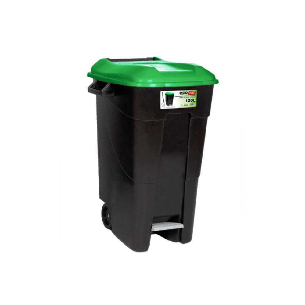 BALDE DO LIXO C/TAMPA VERDE C/RODAS E PEDAL 120 L