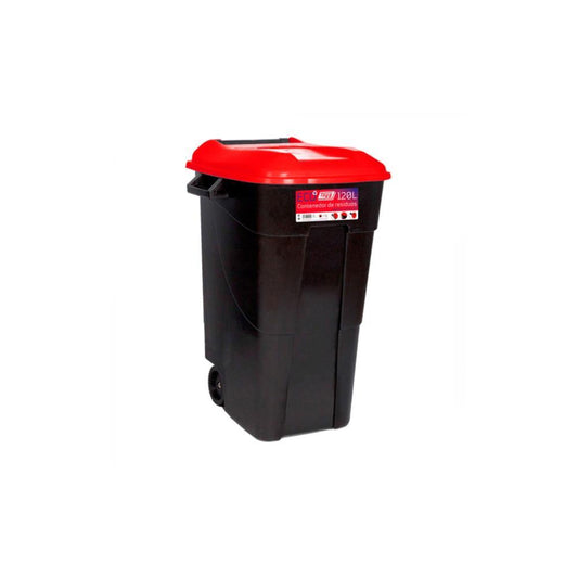 BALDE LIXO C/ TAMPA VERMELHA C/ RODAS E PEDAL 120L TAYG