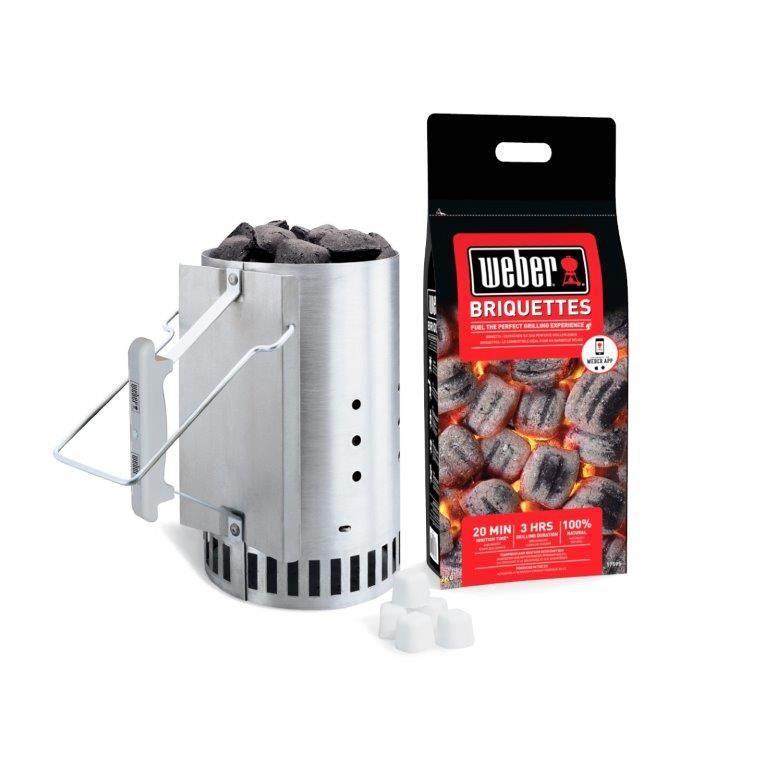 WEBER CONJUNTO CHAMINE ACENDIMENTO + 2kg BRIQ. + 6 ACEND.