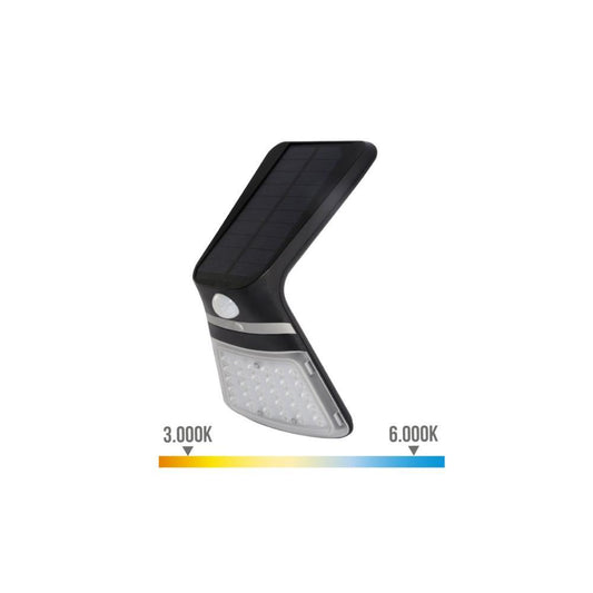 Candeeiro de parede solar 3.5W 430 lumens sensor preto EDM
