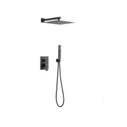 Conjunto de duche embutir design quadrado preto escovado