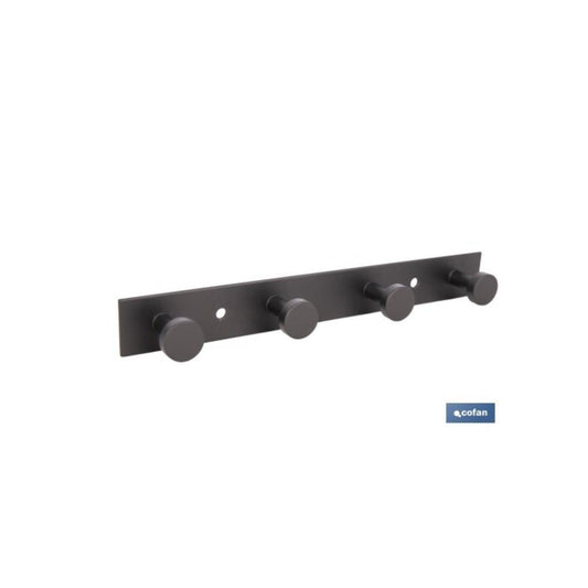 Cabide de parede aço preto c/ 4 puxad 21.6 x2.7x2.8cm Cofan