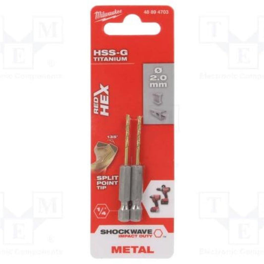 Brocas Shockwave HSS-G tin  2mm - 2unid. Milwaukee
