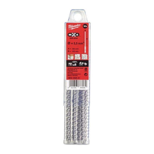 BROCAS SDS-PLUS MX4 5.5X160 4 CORTES MILWAUKEE - 10UNI