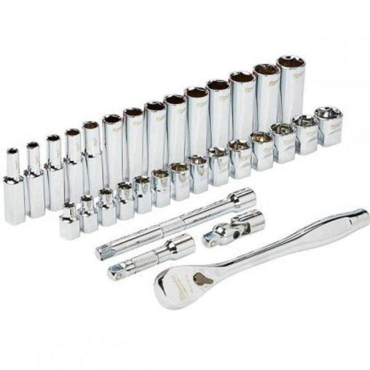 JOGO DE 28pcs ROQ. E CH. DE CX DE 1/2" METRICA MILWAUKEE