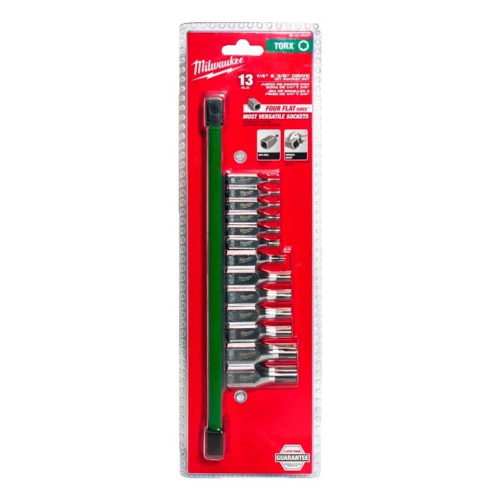 Cj. de 13 ch. e roq. torx de 1/4 e 3/8 +adaptador Milwaukee