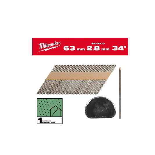 2200 unid. Prego de cabeça em D 34º 7.4X2.9 5 64mm Milwaukee