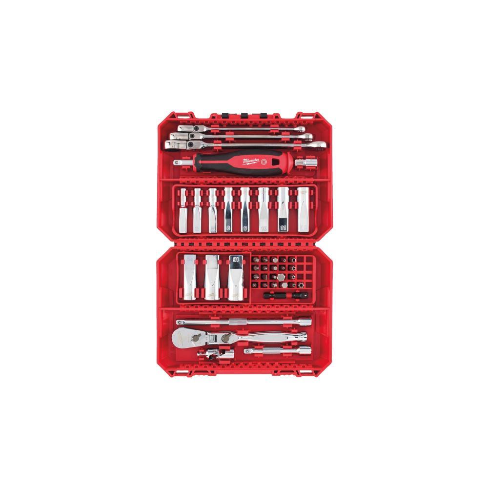 Cj de 42 pcs c/chaves caixa 1/4 +ch. comb. Packout Milwaukee