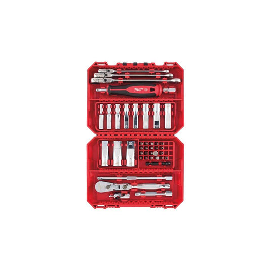 Cj de 42 pcs c/chaves caixa 1/4 +ch. comb. Packout Milwaukee