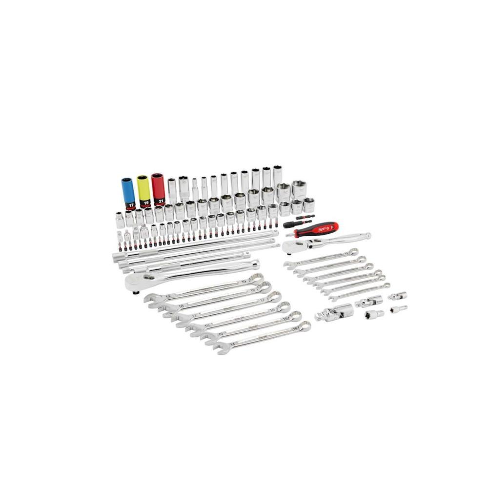 Cj. mecanica 108pcs c/encaixe 1/4" - 1/2" - 3/4" Milwaukee