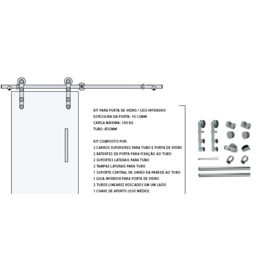 SIST. DE CORRER P/VIDRO SCV-01 25mm INOX APC