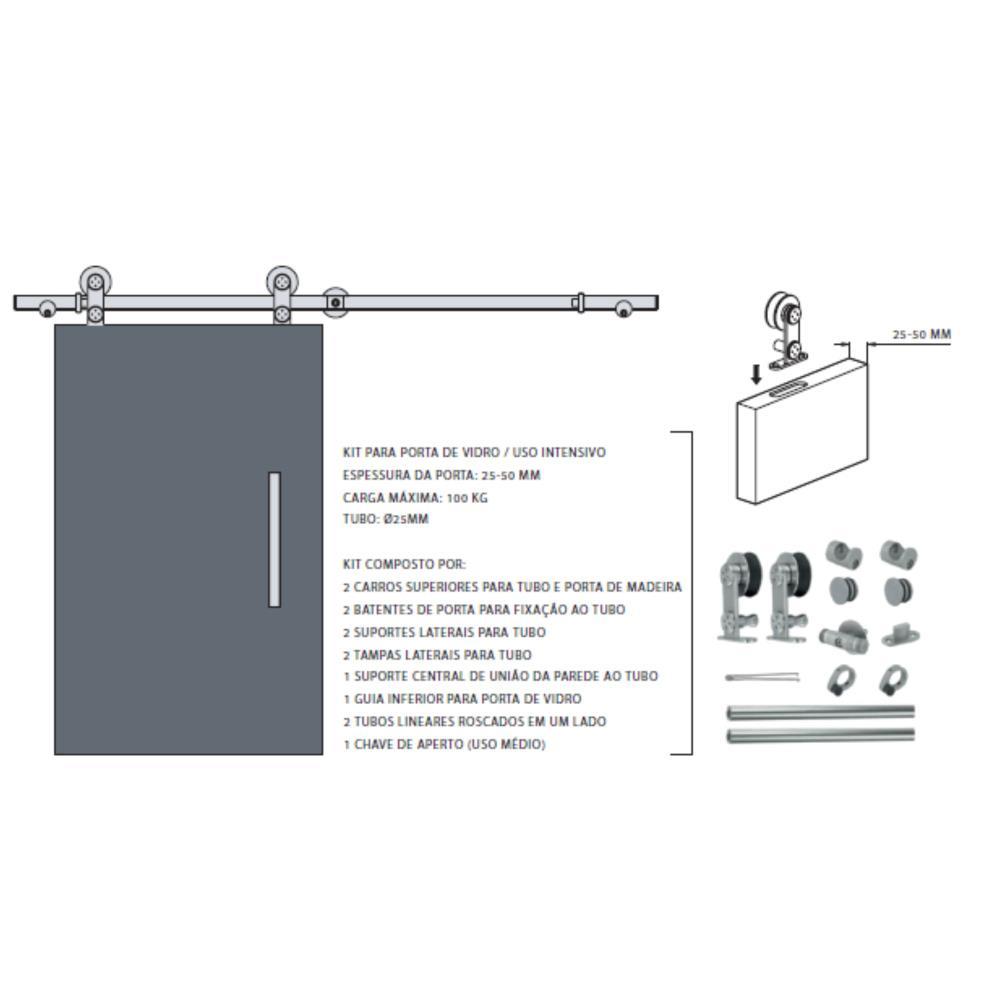 SIST. DE CORRER P/MADEIRA SCM-01 25mm AÇO INOX APC