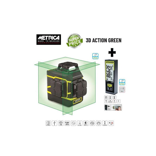 Nivel laser 3D 3x360º linhas verde 50mt c/2 bat. USB