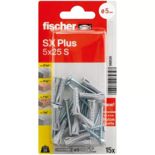 BL. 15 buchas +parafusos SX PLUS 5X25 Fischer