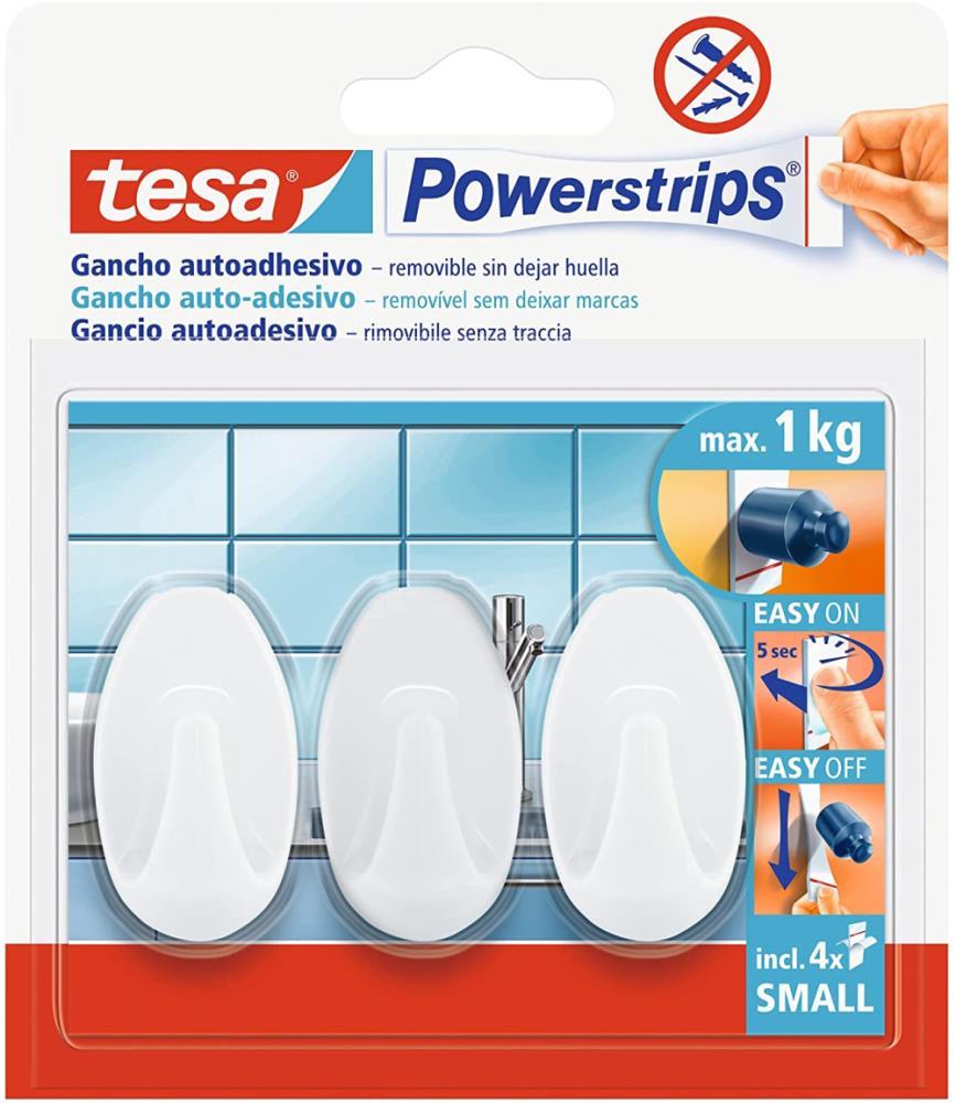 tesa Powerstrips 3 Mini Ganchos Ovais BR + 4 tiras Mini