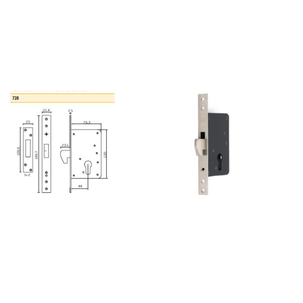 FECHADURA EMB.GANCHO S/CIL. 45mm INOX
