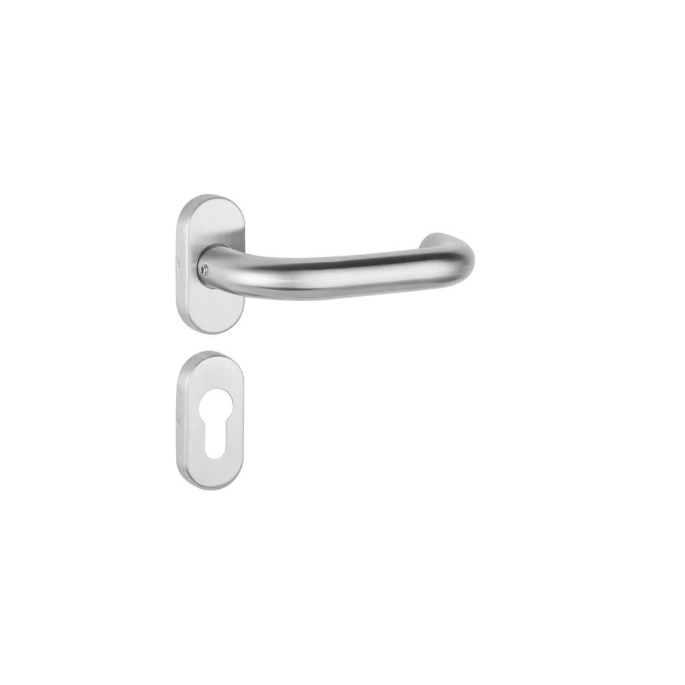 Puxador p/ porta ext. - ref. 8503-Inox ros. oval c/ e cil. 1