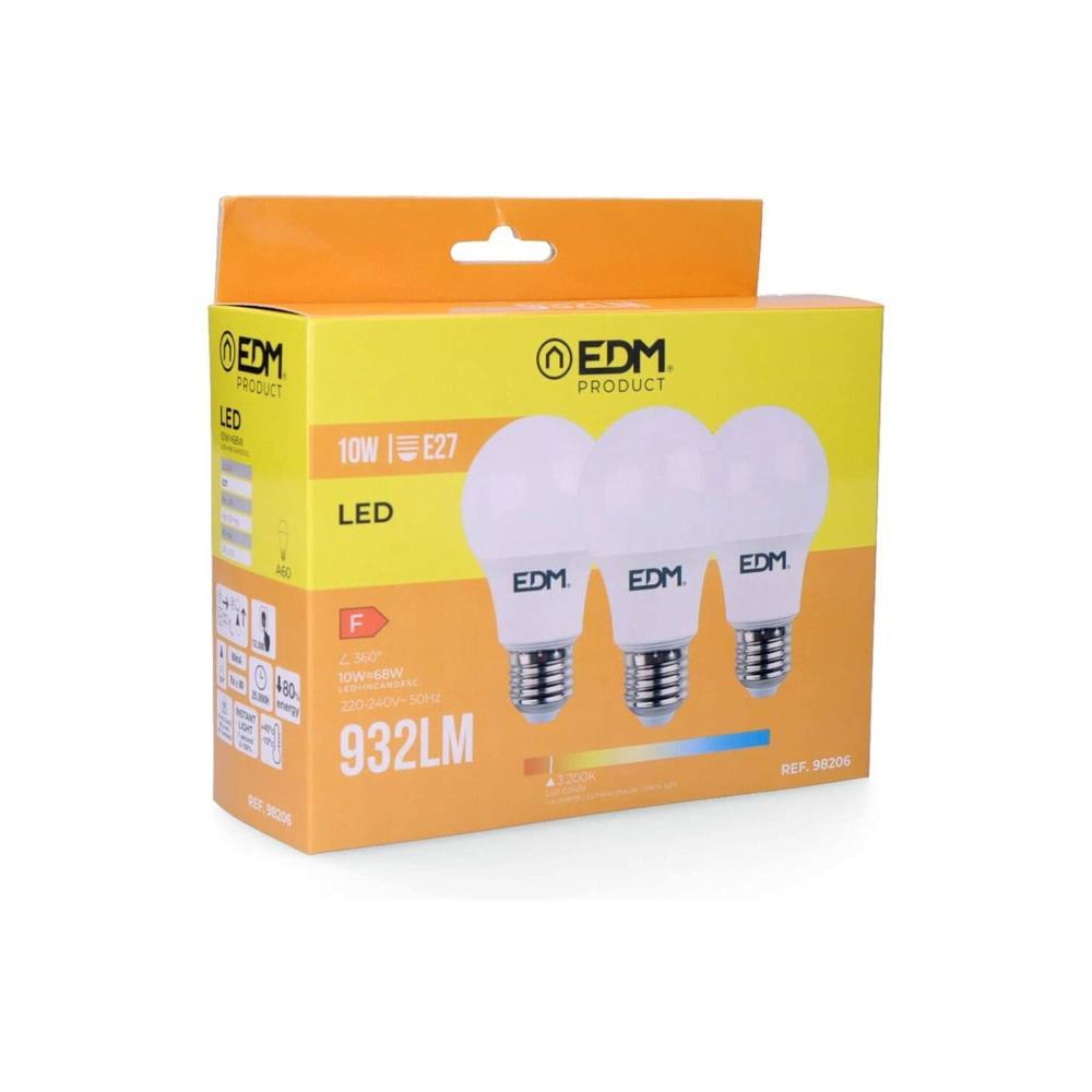 KIT 3 LAMPADAS LED STANDARD 10W E27 3200K