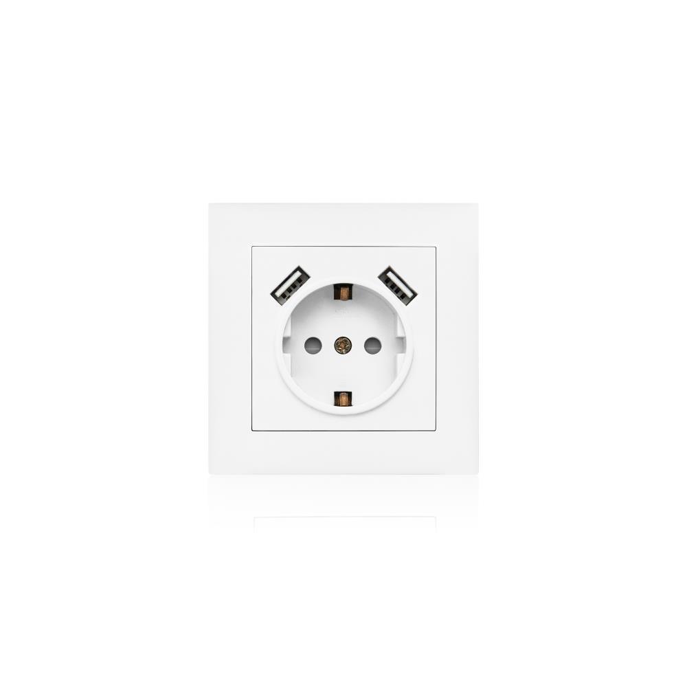 TOMADA MISTA SCHUKO 2P+T  / 2 x USB M2020 ALUMÍNIO