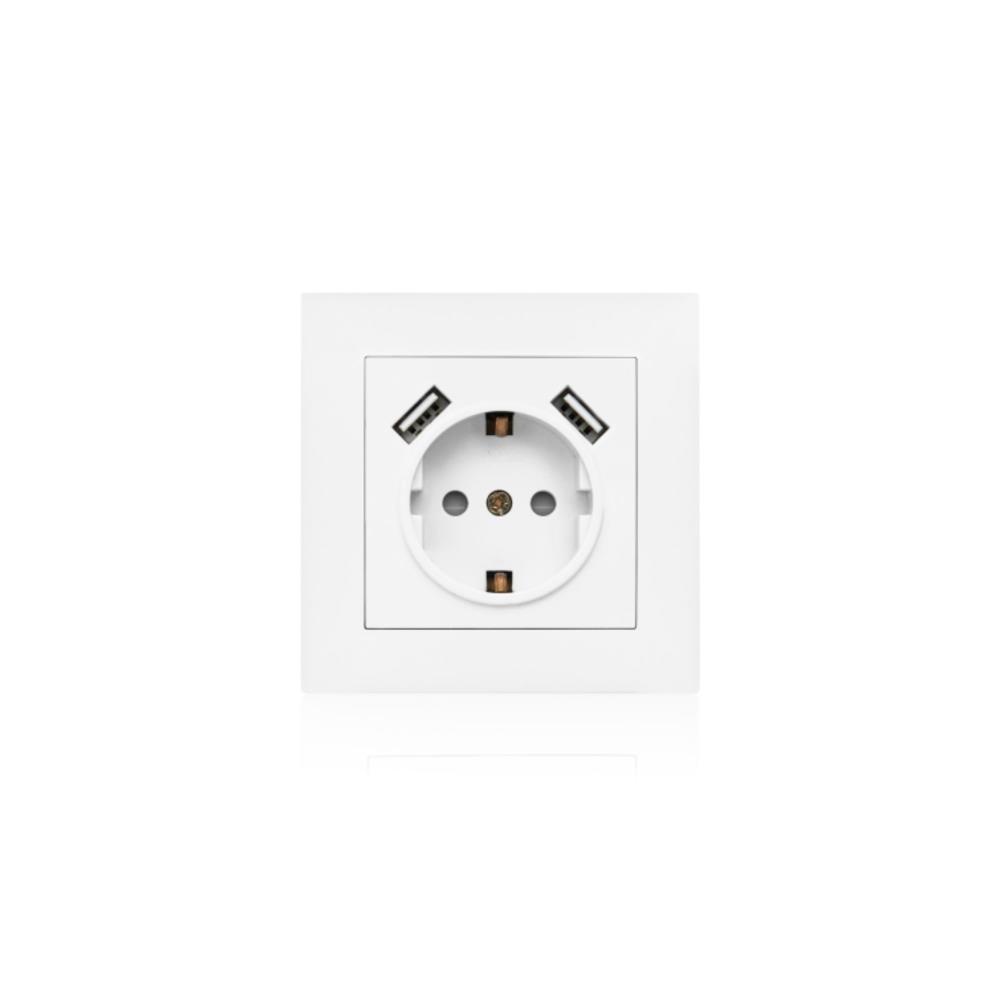 TOMADA MISTA SCHUKO 2P+T  / 2 x USB M2020 BRANCO