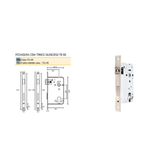 FECHADURA S/CIL. 725X60 CANTO RECTO INOX