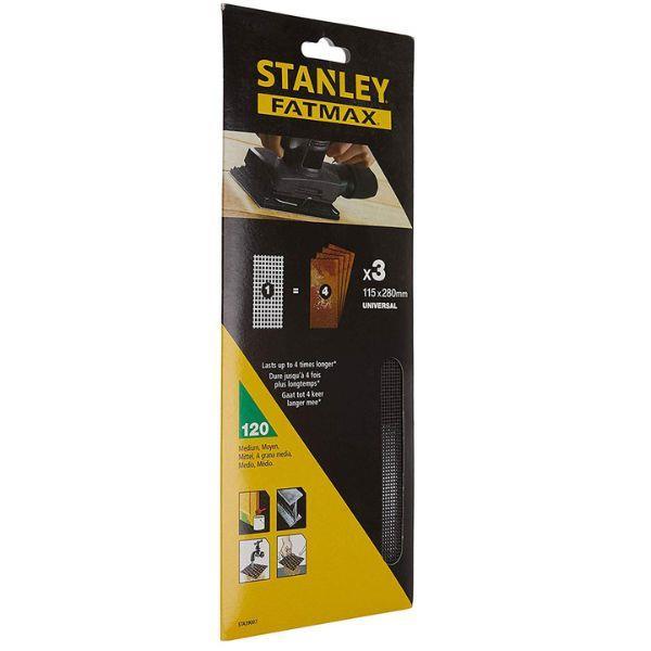 3 FOLHAS DE 1/2 LIXA MALHA 115X280mm GR.120 STANLEY