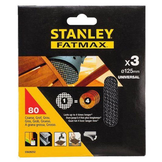 3 FOLHAS LIXA MALHA 125mm GR. 80 STANLEY