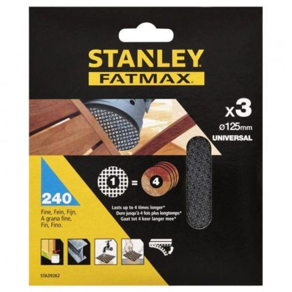 3 FOLHAS LIXA MALHA 125mm GR. 240 STANLEY