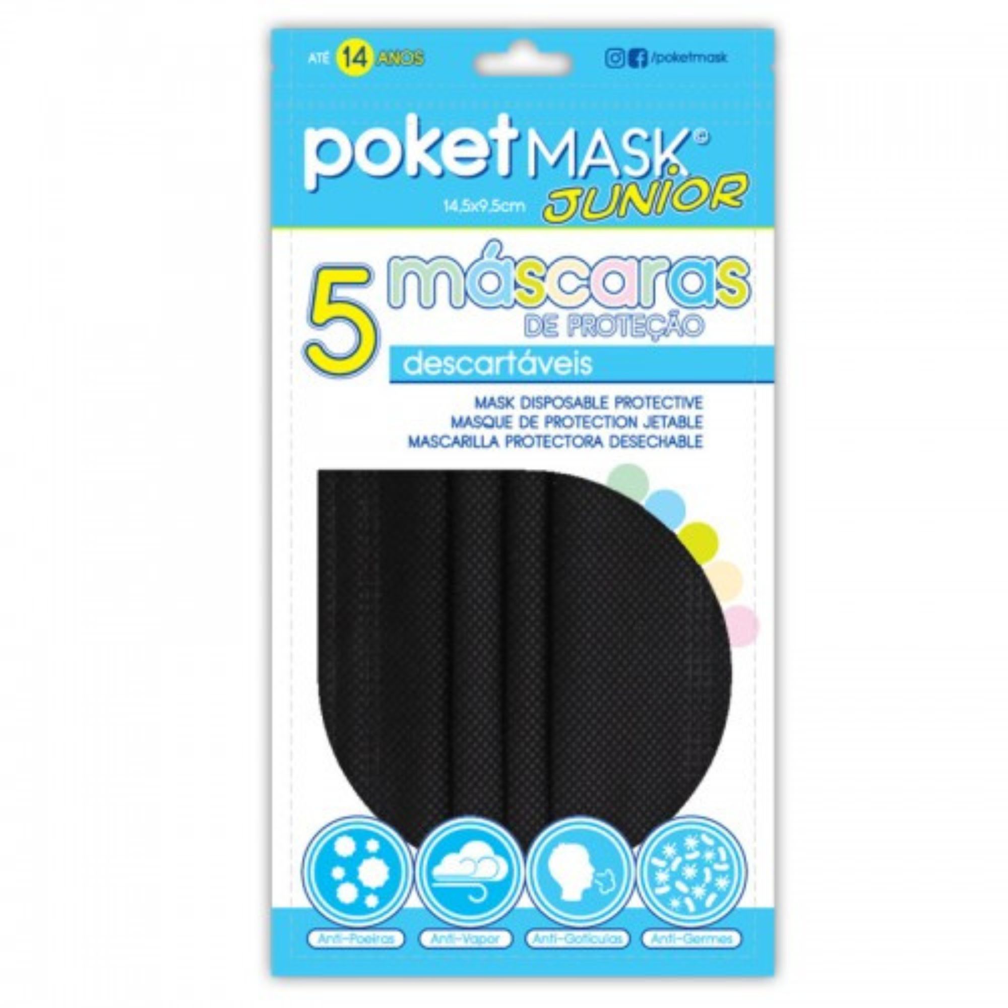 PACK 5 POKET KIDS MASCARAS DE PROTEÇ. DESCART. AZUL