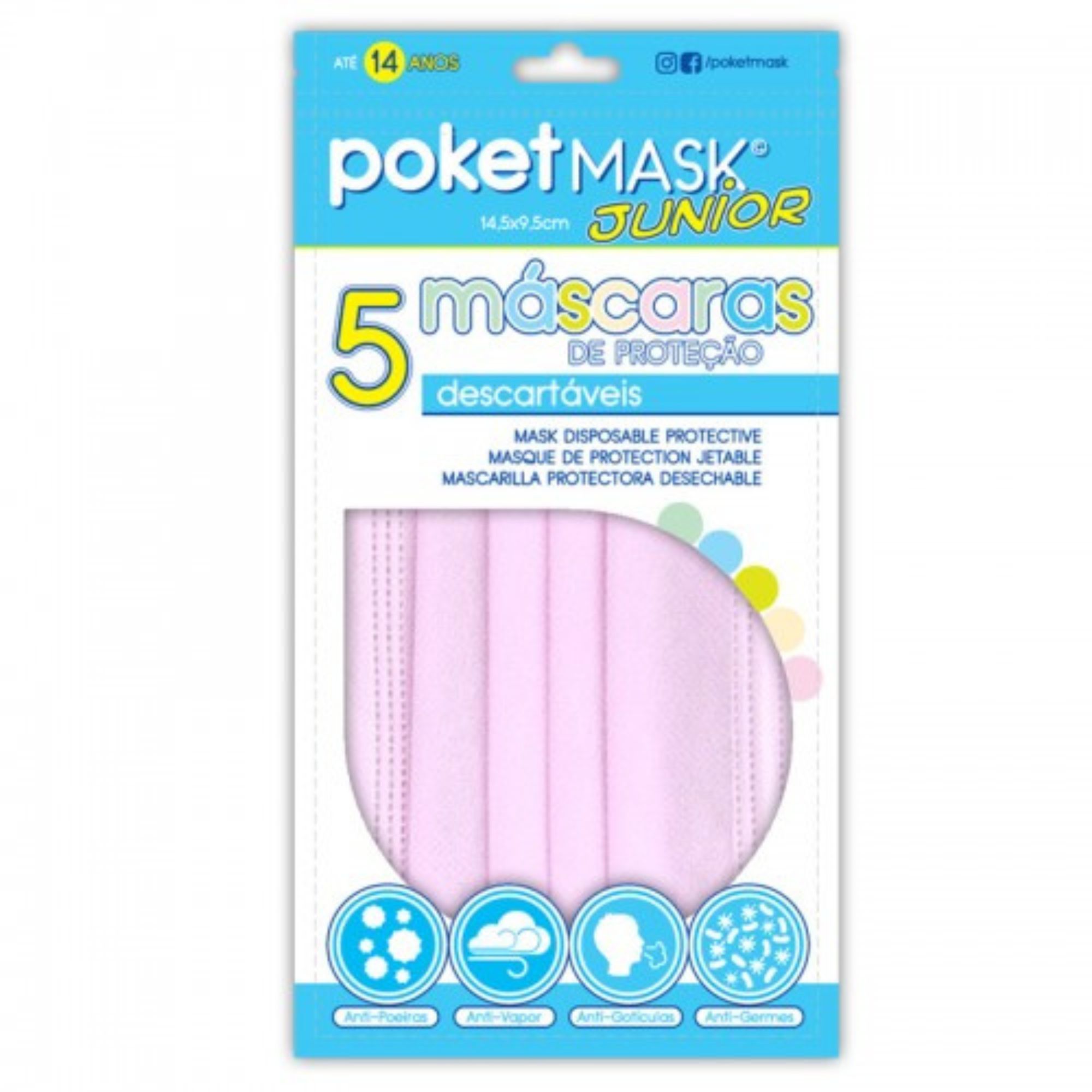 PACK 5 POKET KIDS MASCARAS DE PROTEÇ. DESCART. ROSA