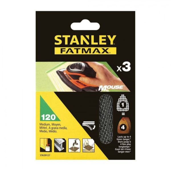 3 FOLHA LIXA P/MOUSSE C/VELCRO GR. 120 STANLEY