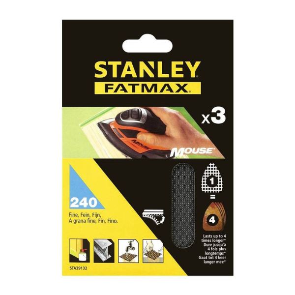 3 FOLHA LIXA P/MOUSSE C/VELCRO GR. 240 STANLEY